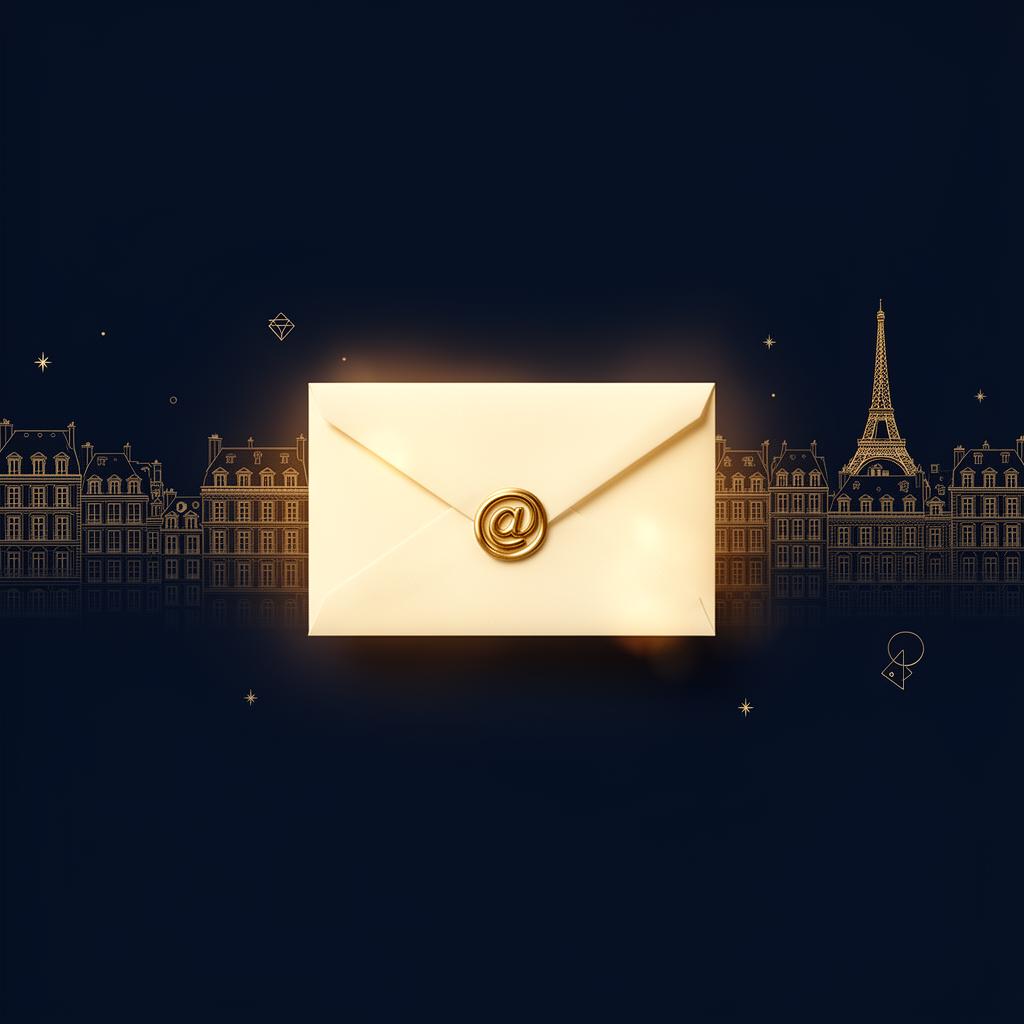 Illustration éditoriale : enveloppe cachetée d'un sceau « @ » doré devant des toits parisiens